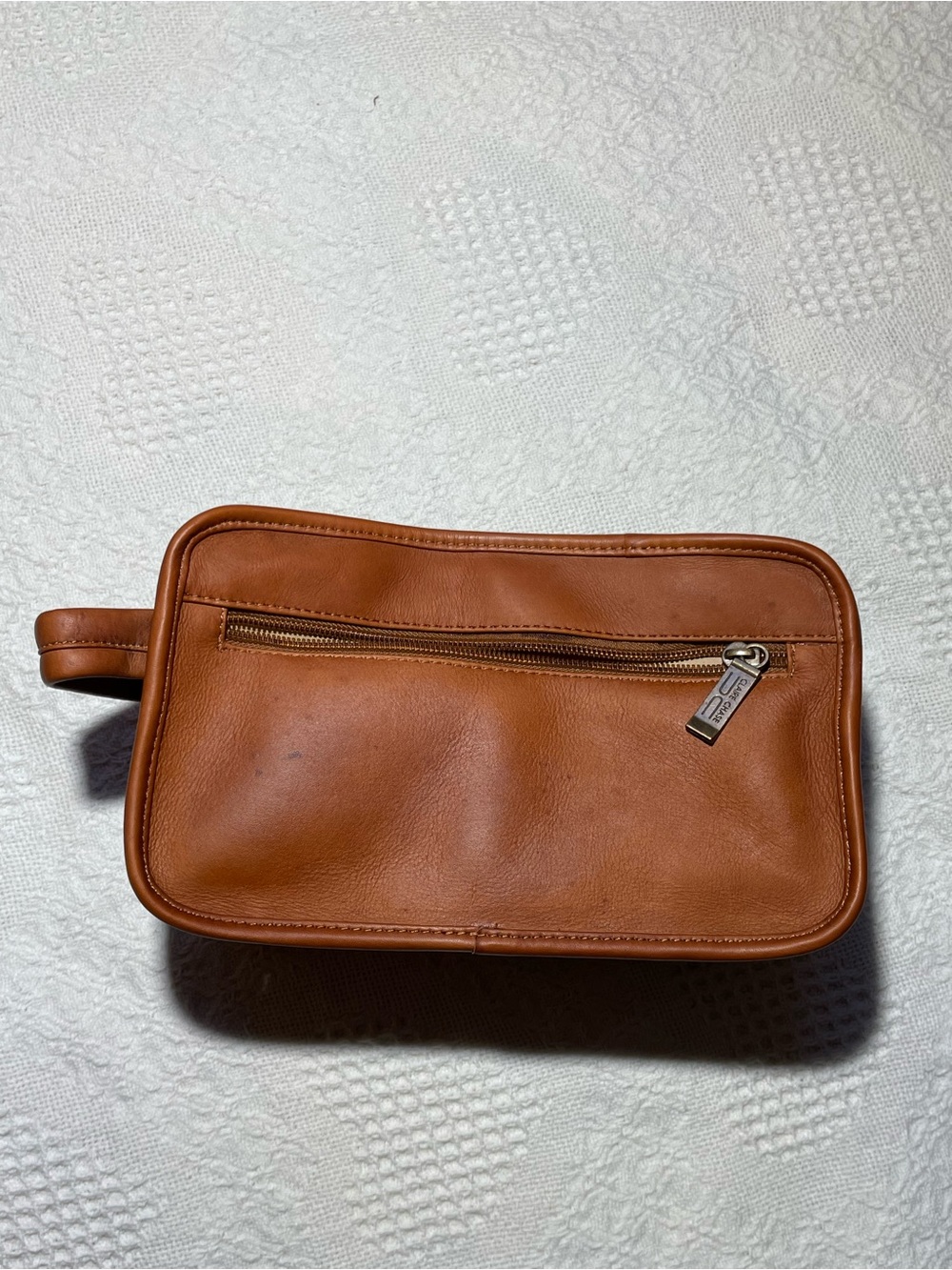 Claire Chase Genuine Leather Toiletry Bag Dopp Kit Tan Brown Travel